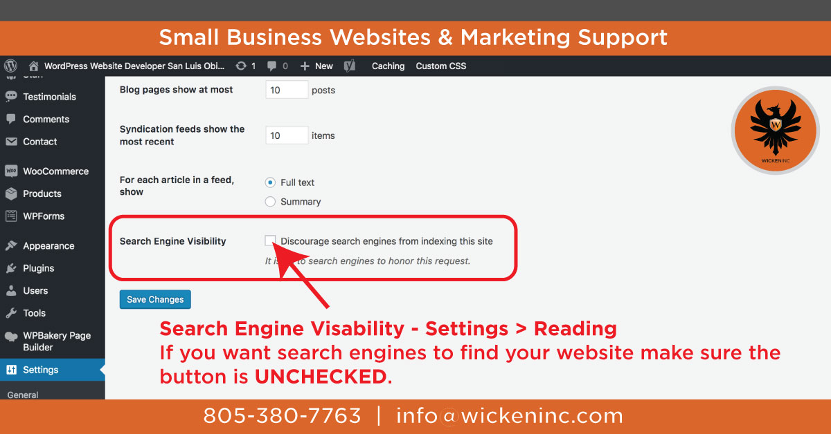 Wordpress Search Engine Visibility Checkbox - WordPress Website Developer San Luis Obispo