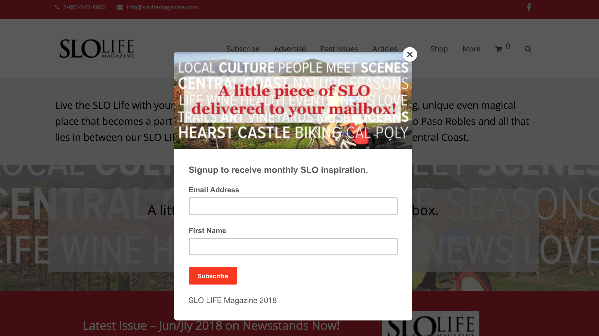 SLO LIFE Magazine MailChimp Subscription Pop-up